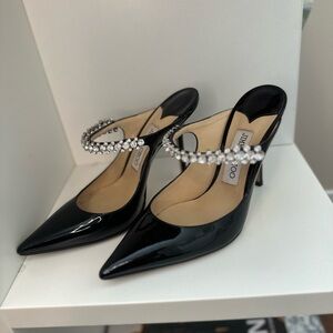 Jimmy Choo Black Bing 100 Heels with Sparkling Strap